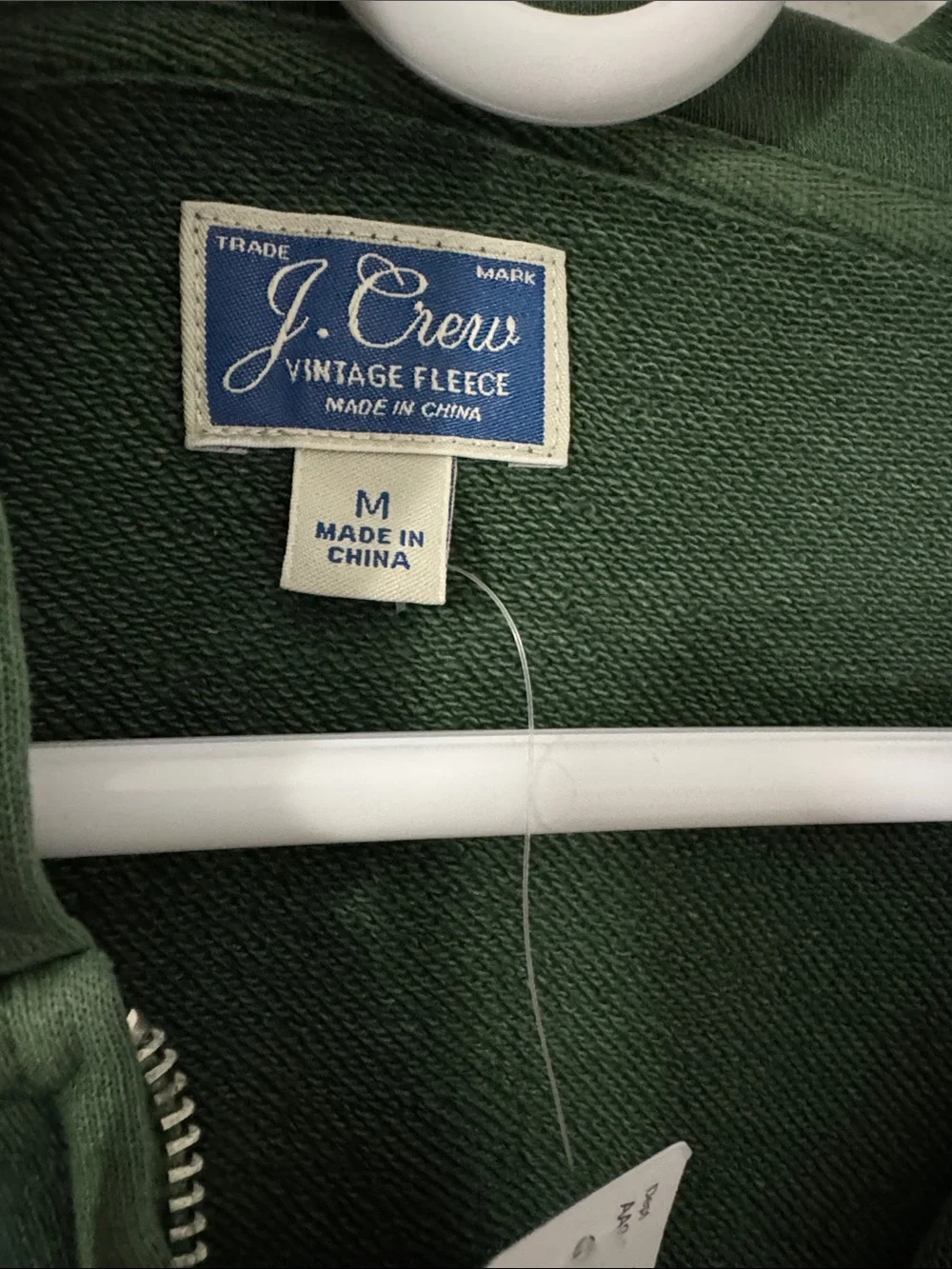 J. Crew Men's Medium Vintage Fleece Forest Green Full-Zip Hoodie NWT